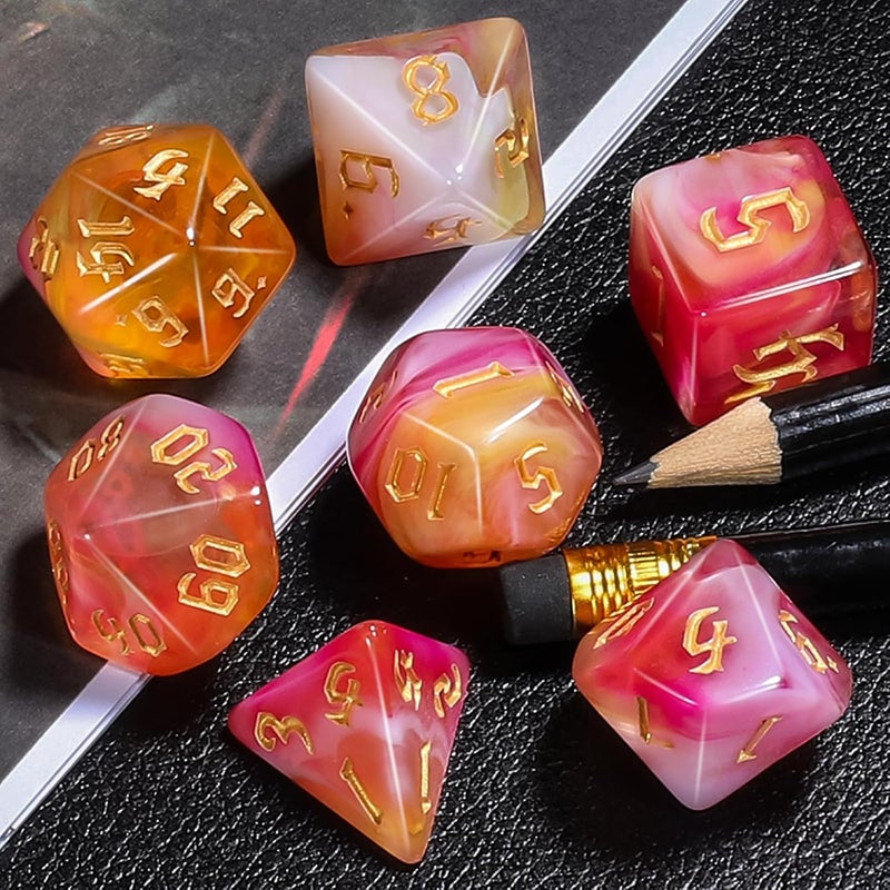 CiaraQ مجموعة نرد متعددة الأوجه لـ Dungeons and Dragons RPG MTG ألعاب الطاولة - مع 1 كيس نرد (وردي + أصفر) - Image 5